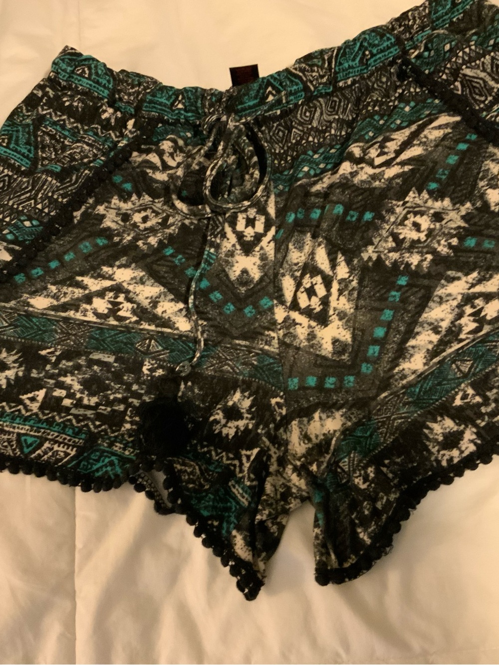 Xhilaration Black and Teal Aztec-Pattern Elastic Waist Shorts